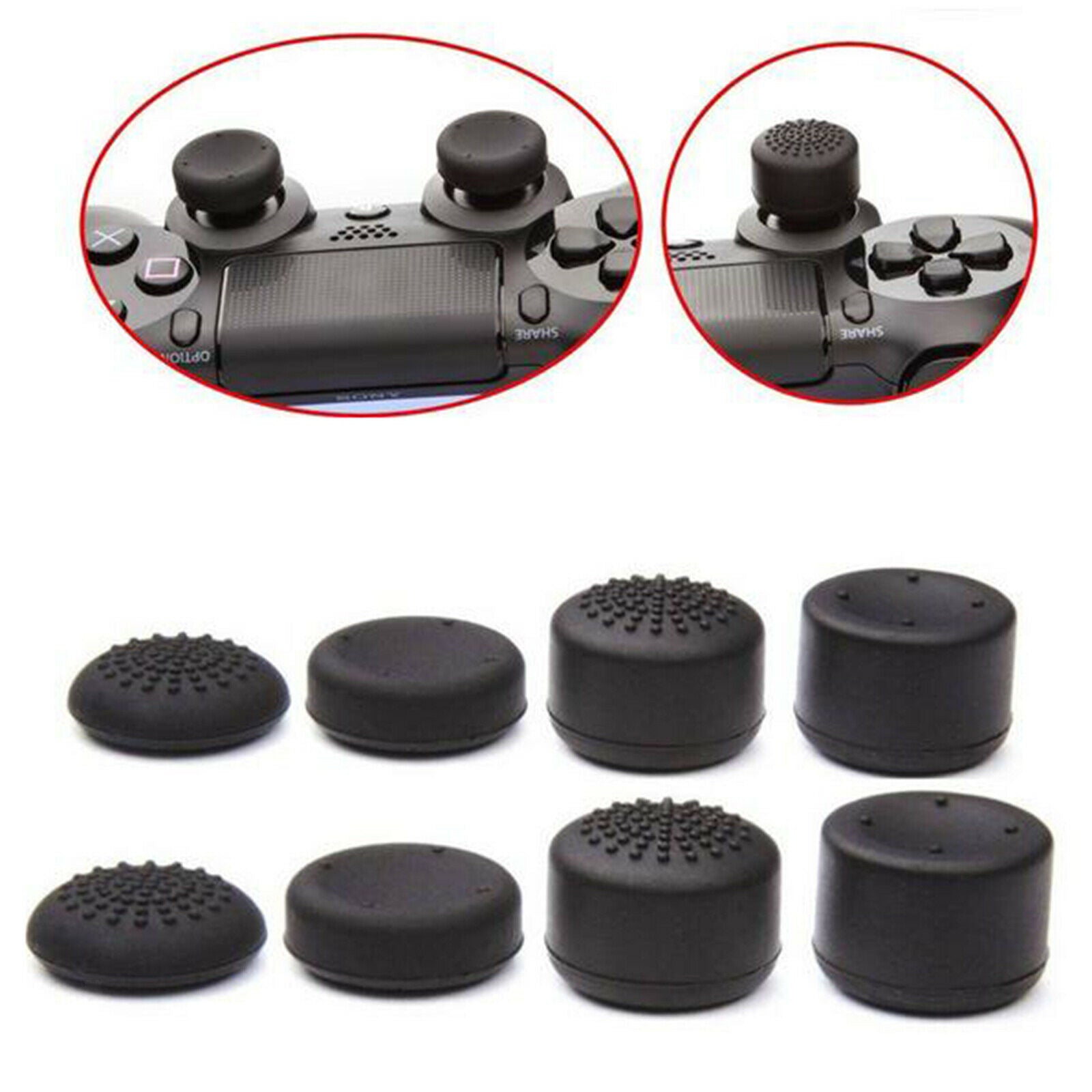 8Pcs Silicone Raised Antislip Silicone Analog Stick Grips for PS4 Controller