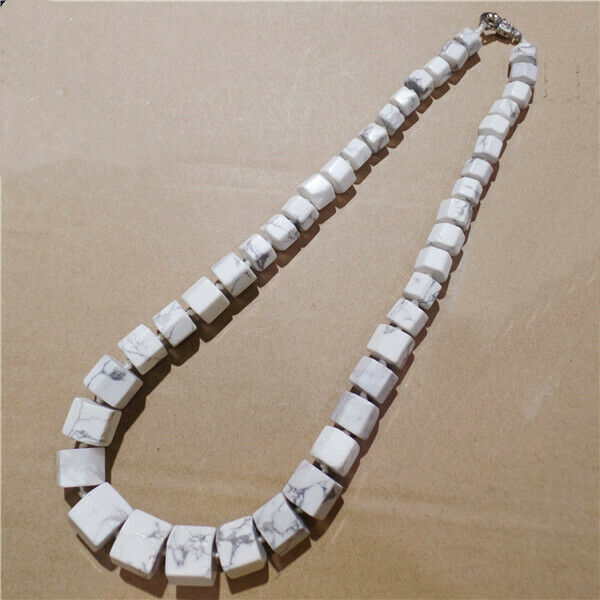 1 Strand Natural White Howlite Hexagon Column Beads Handmade Necklace HH9269