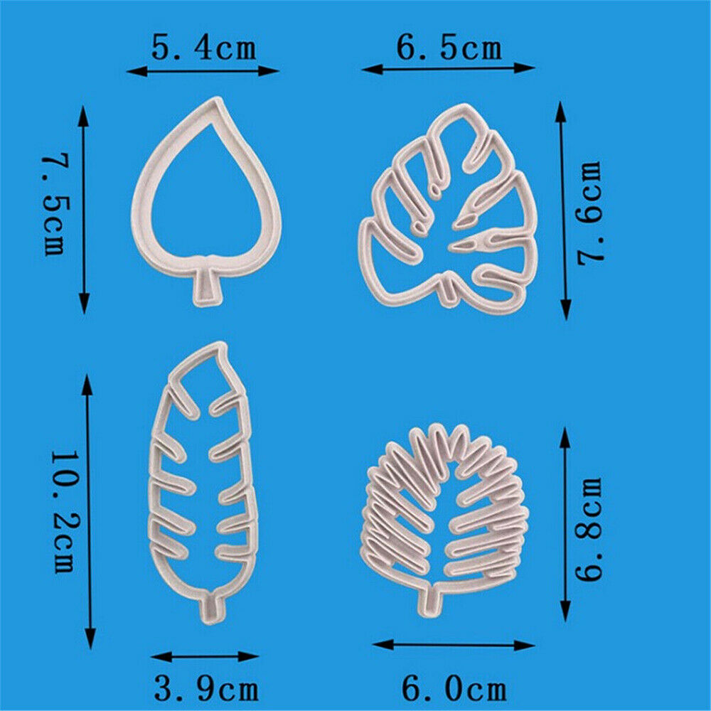 4Pcs/pack Tropical Leaves Fondant Cake Mold Mould Embossed Candy Cookie Cutters