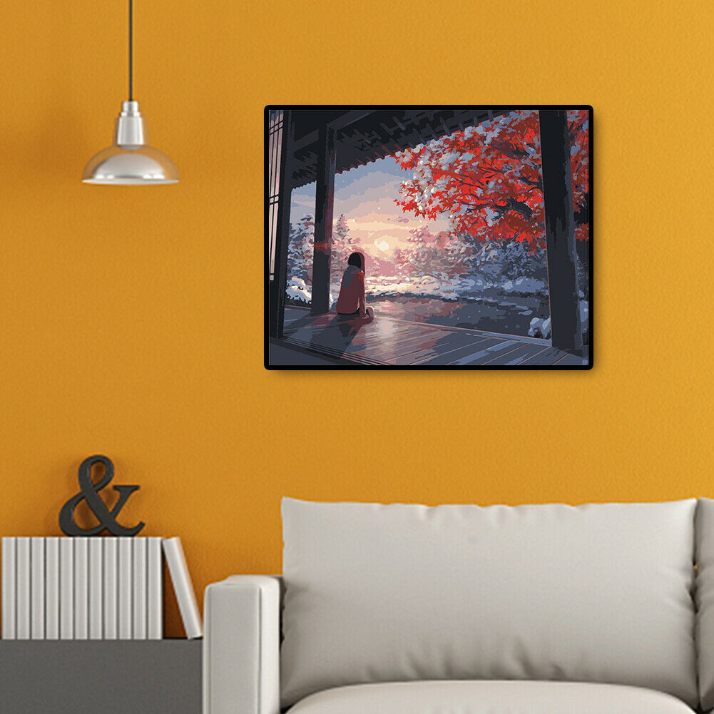 Watching Cherry Blossom Girl DIY Paintings By Number Kits Oil Art Picture @
