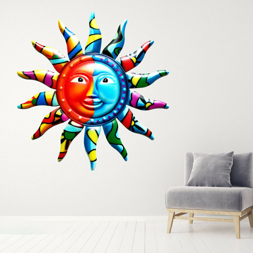 Metal Sun Wall Art Decor Home Living Room Sun Face Sculpture Statue Ornament