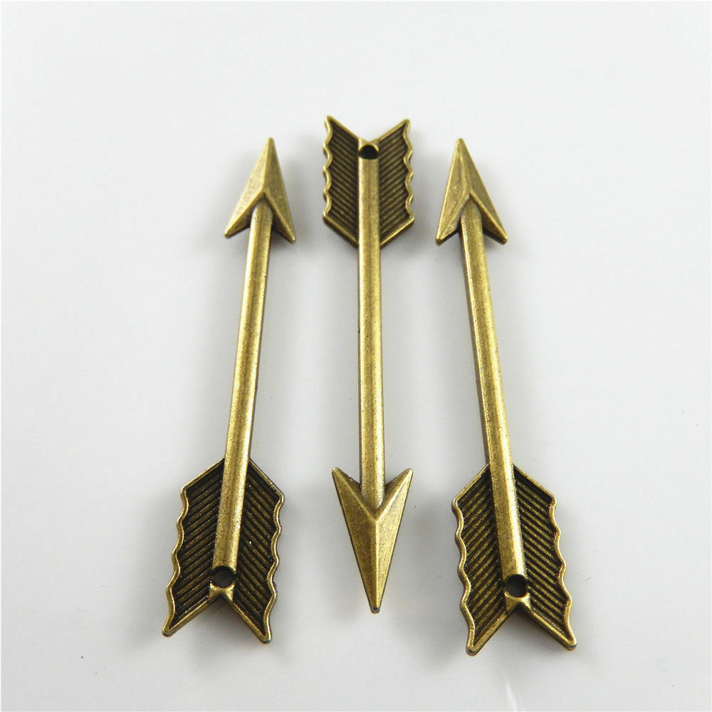 1 Lot (x14) Bronze Alloy Metal Arrow Shaped Pendant Jewelry Findings 62x11 MM