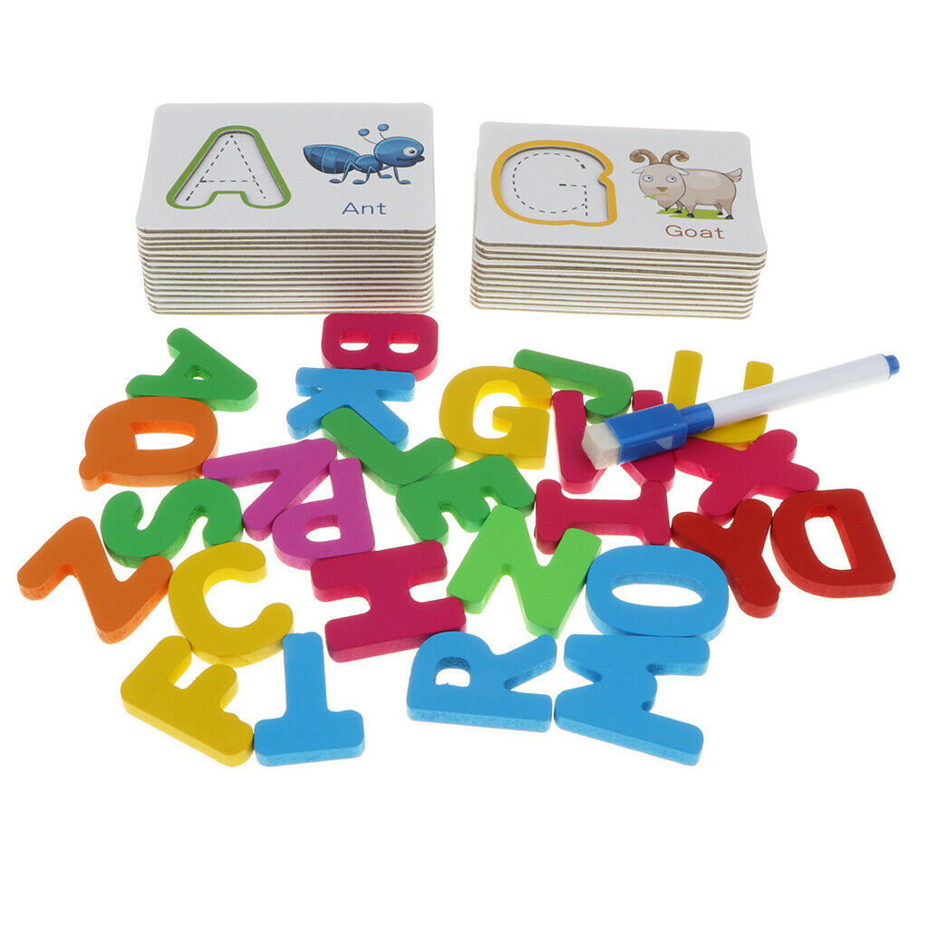 Kids Baby Preschool Wooden 26 ABC Alphabet Letters Learning Cards Color Shape
