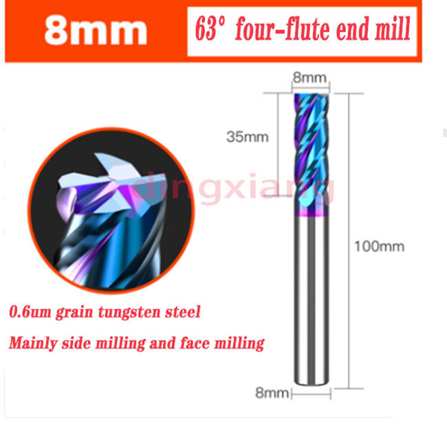 63° 4-Flute Milling Cutter CNC Machining End Mill Tungsten Steel 8x100x8x35 1pc