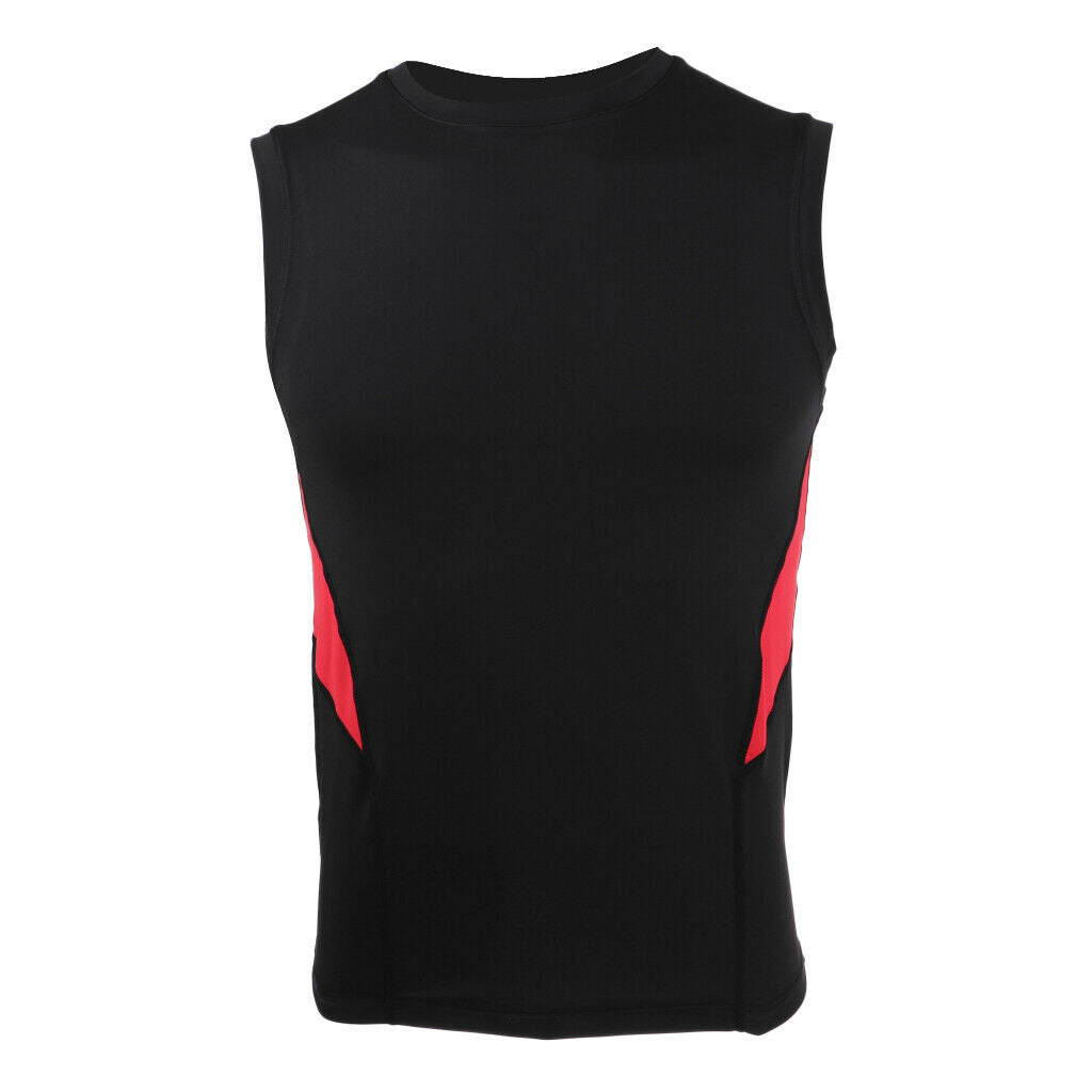 Quick Dry Gym Sleeveess Compression Shirt Sports Top T-shirt Black Red L