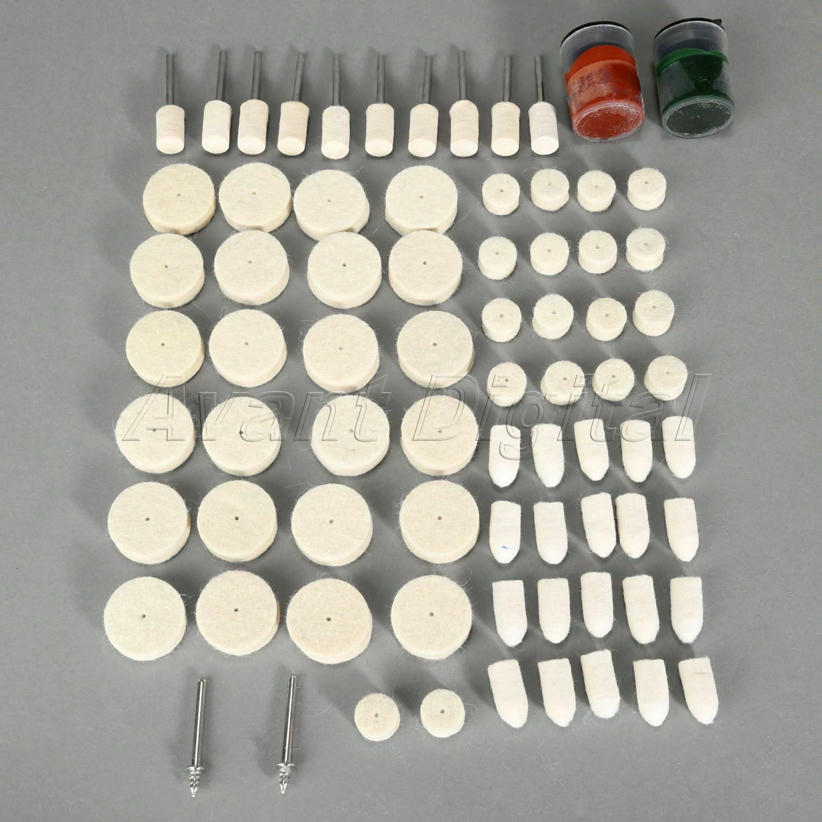 76Pcs Soft Felt Wool Buffing Polish Wheel Pads Burr Shank Rotary Tool with Paste