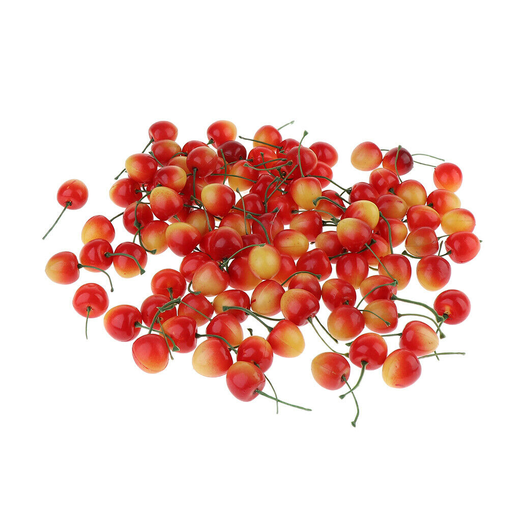 100 Pieces Artificial Vegetables Fruits Acorn Cherry Strawberry Yellow Red