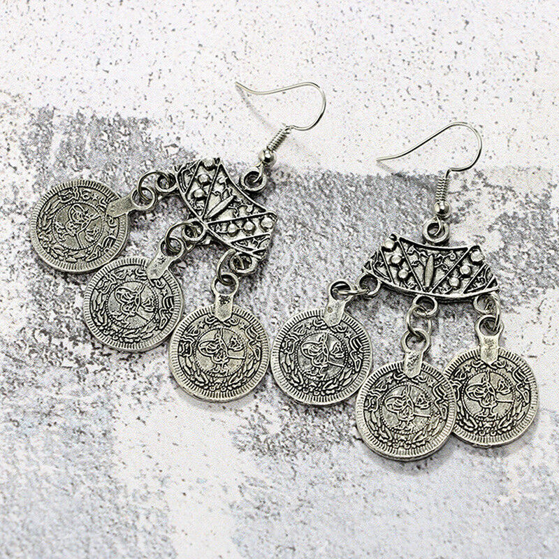Bohemian Coin Hippie Tibetan Tribal Dangle Hooks Earrings Coin Ear Stud Gi.l8