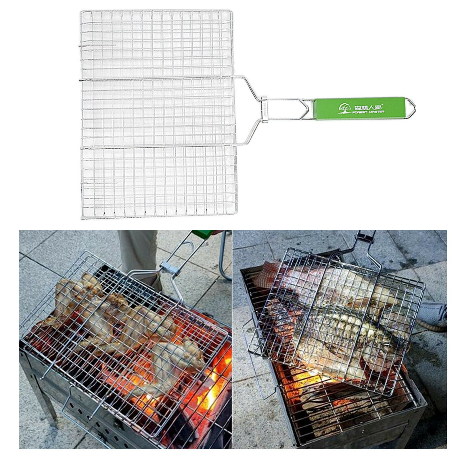 Stainless Steel BBQ Fish Grilling Basket Vegetables Steak Grill Net Accs