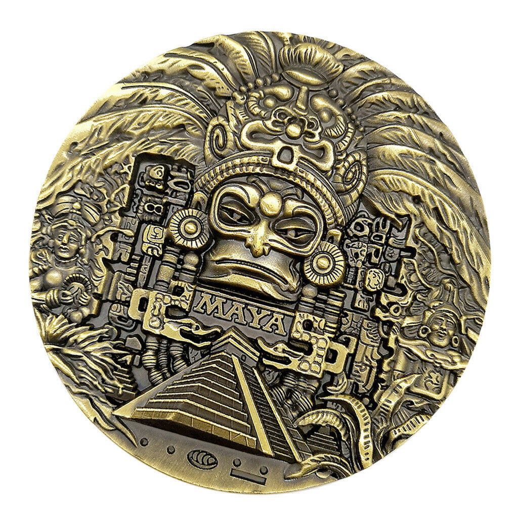 1pc 80mm Dia Mayan Aztec Calendar Bronze Coin Medallion Hobby Collection