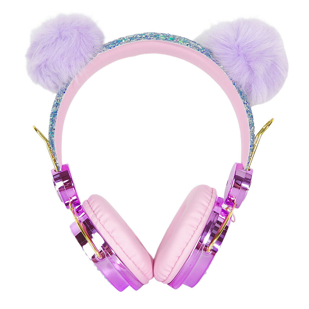 Anime Glitter Bling Fluffy Bear Kids Headphone for Girls Birthday Gift
