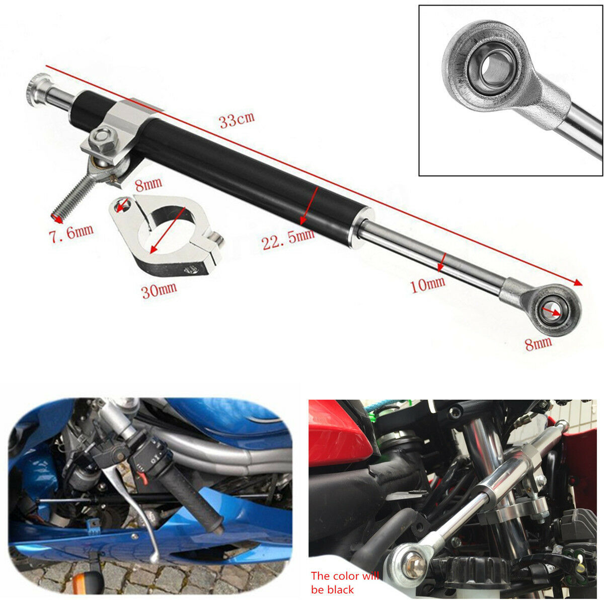 330mm Aluminum Universal Steering Damper 6Way Adjustable Stabilizer For Kawasaki