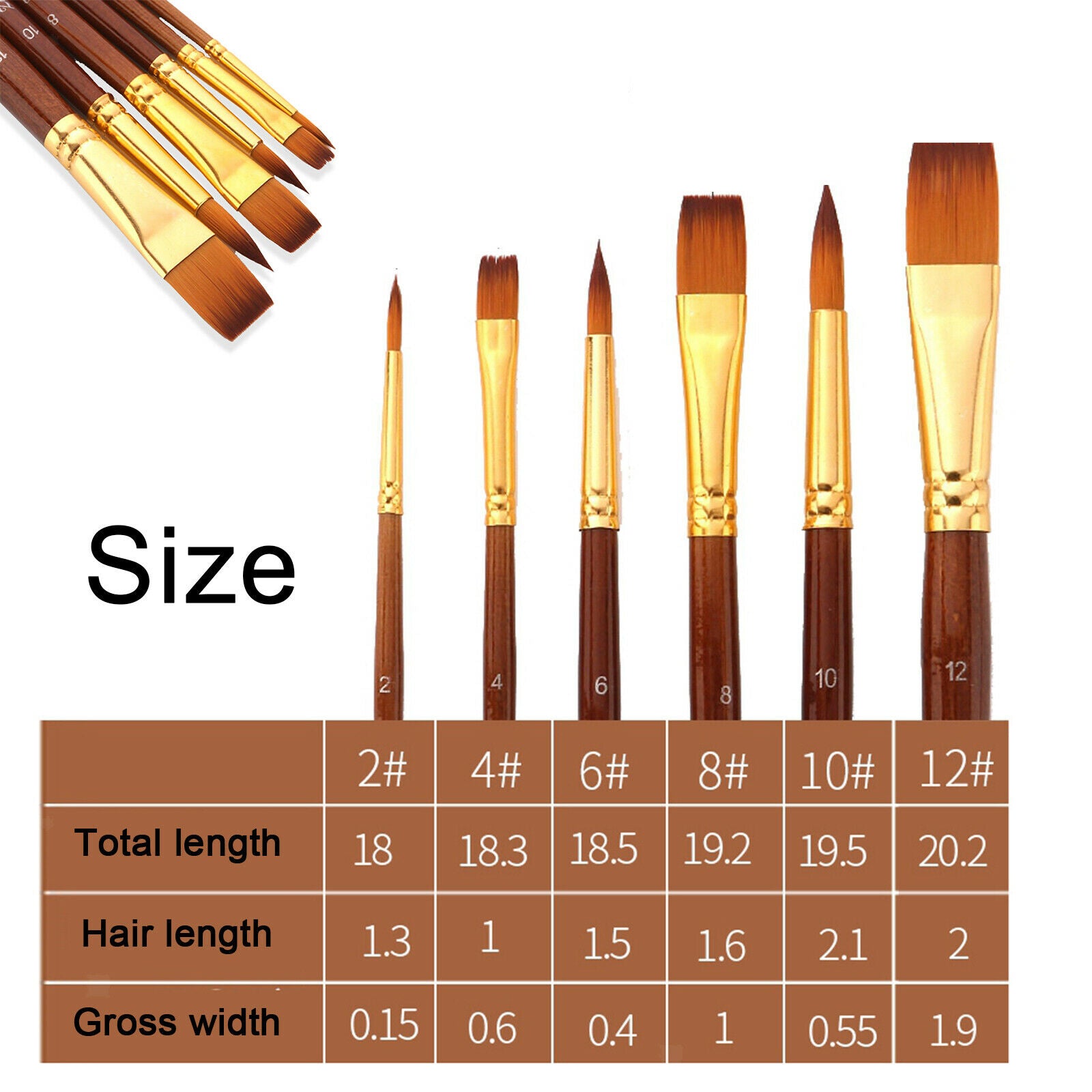 6x nylon hair artist brushes acrylic watercolor oil painting art craft