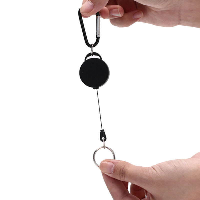 Black Retractable Key Chain Reel Steel Cord Recoil Belt Key Ring Badge Holder Lt