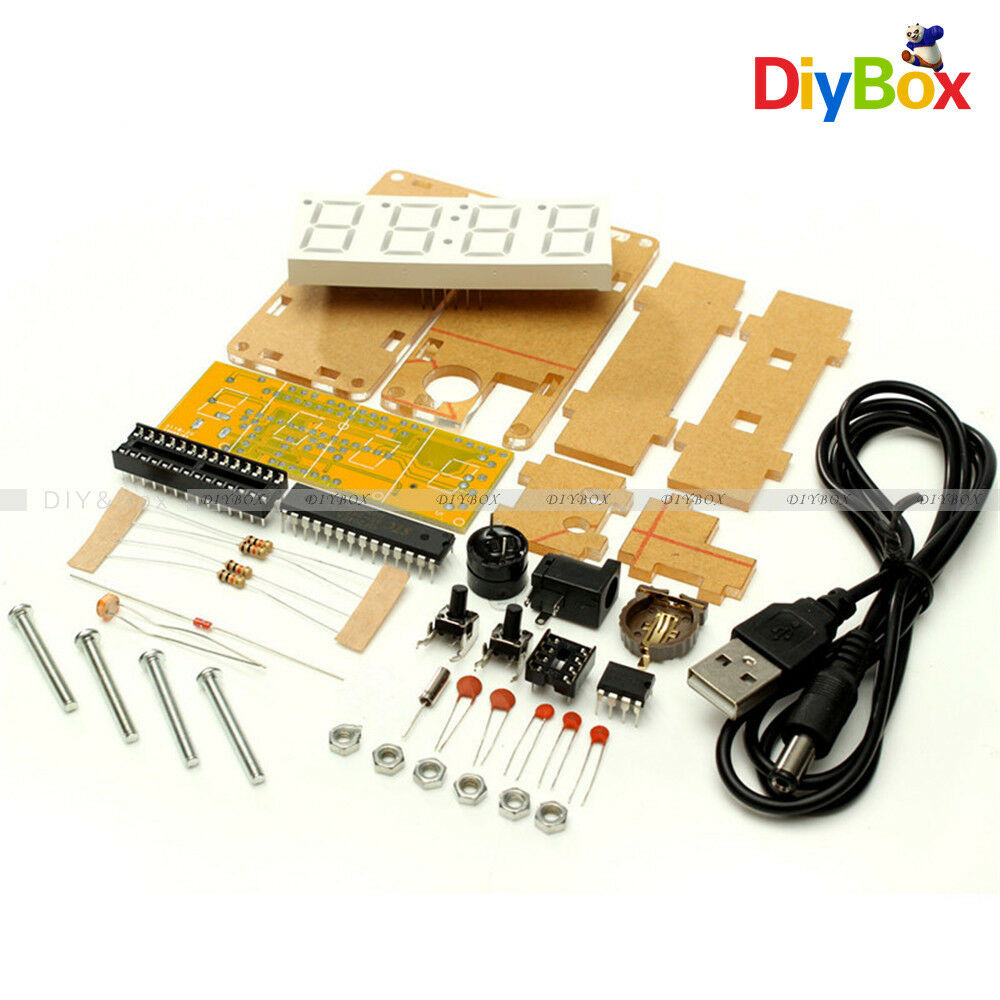 DIY Kit Red LED Electronic Clock Microcontroller Digital Clock Time Thermometer