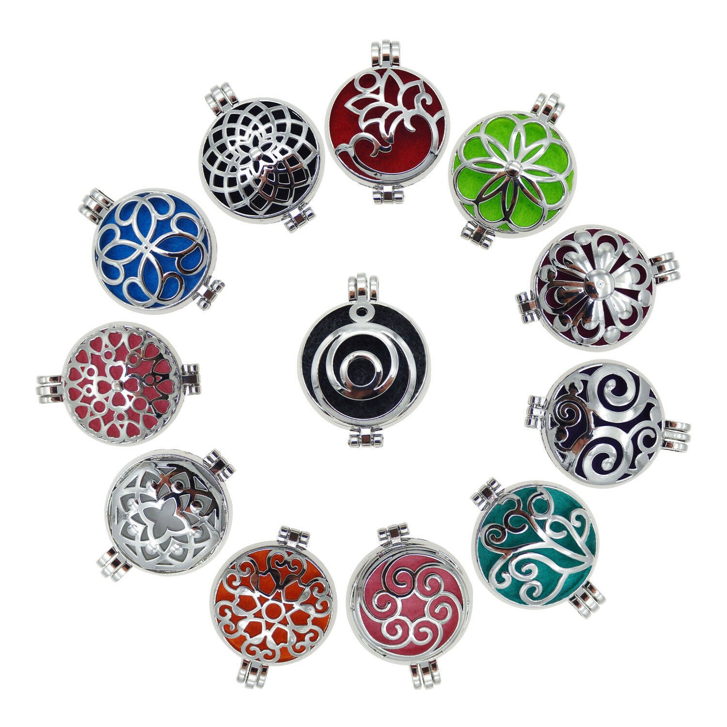 Pack 12 Perfume Essential Oil Aromatherapy Diffuser Locket Necklace Pendants