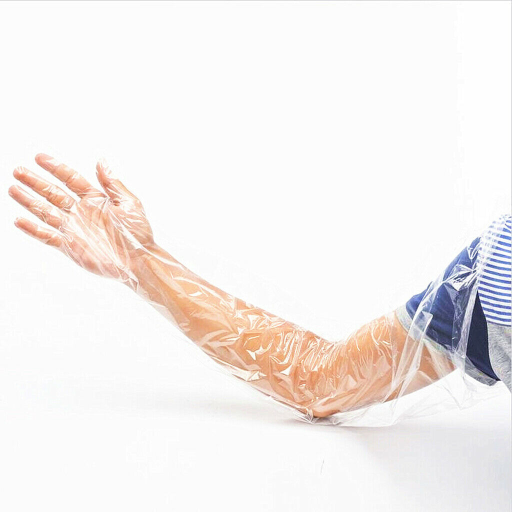 Transparent Long Arm Length Disposable Pond Aquarium Veterinary Gloves x100