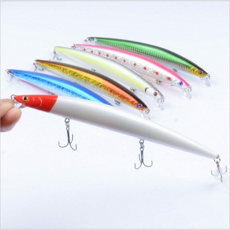 6PCS Sinking Minnow Fishing Lure 0.74oz 7.3in Artificial Bait Long Wobbler Hard
