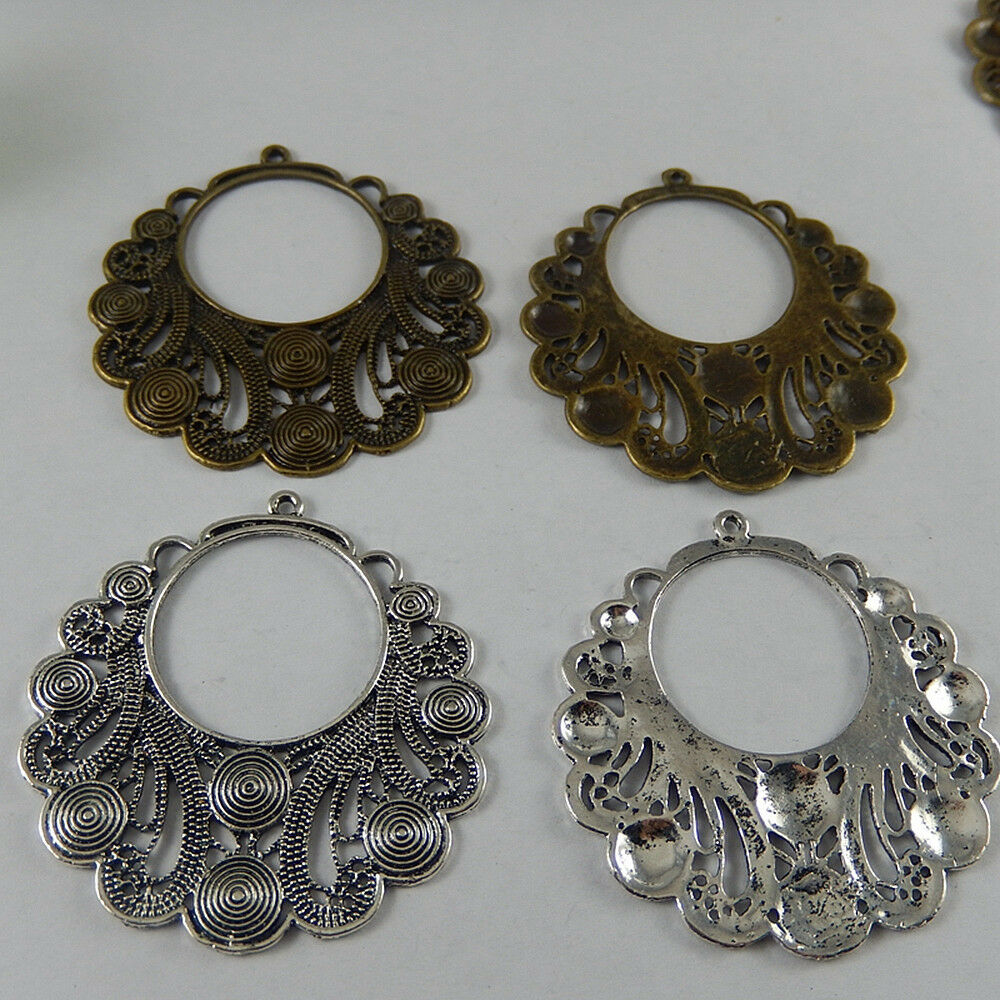 6 pcs Retro Foral Collar Charm Mix Lot Pendant Jewelry Crafts Alloy 55*53*1mm