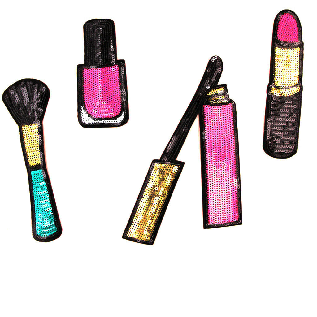 4pcs Sequin Makeup Embroideried Iron Sew on Patches Applique Garment Decor