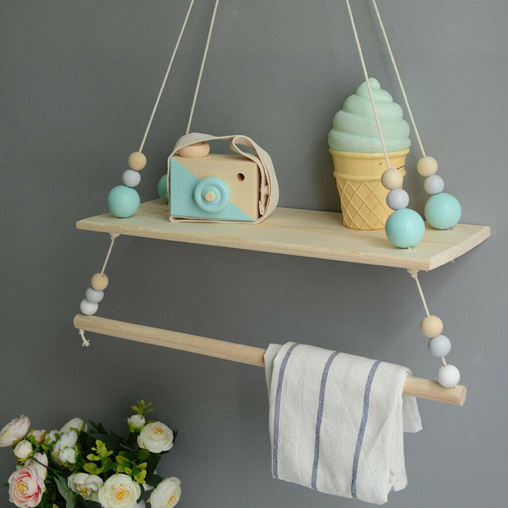 Wall Hanging Wooden Shelves Floating Wall Shelf Home Decor 2 Layers - Green