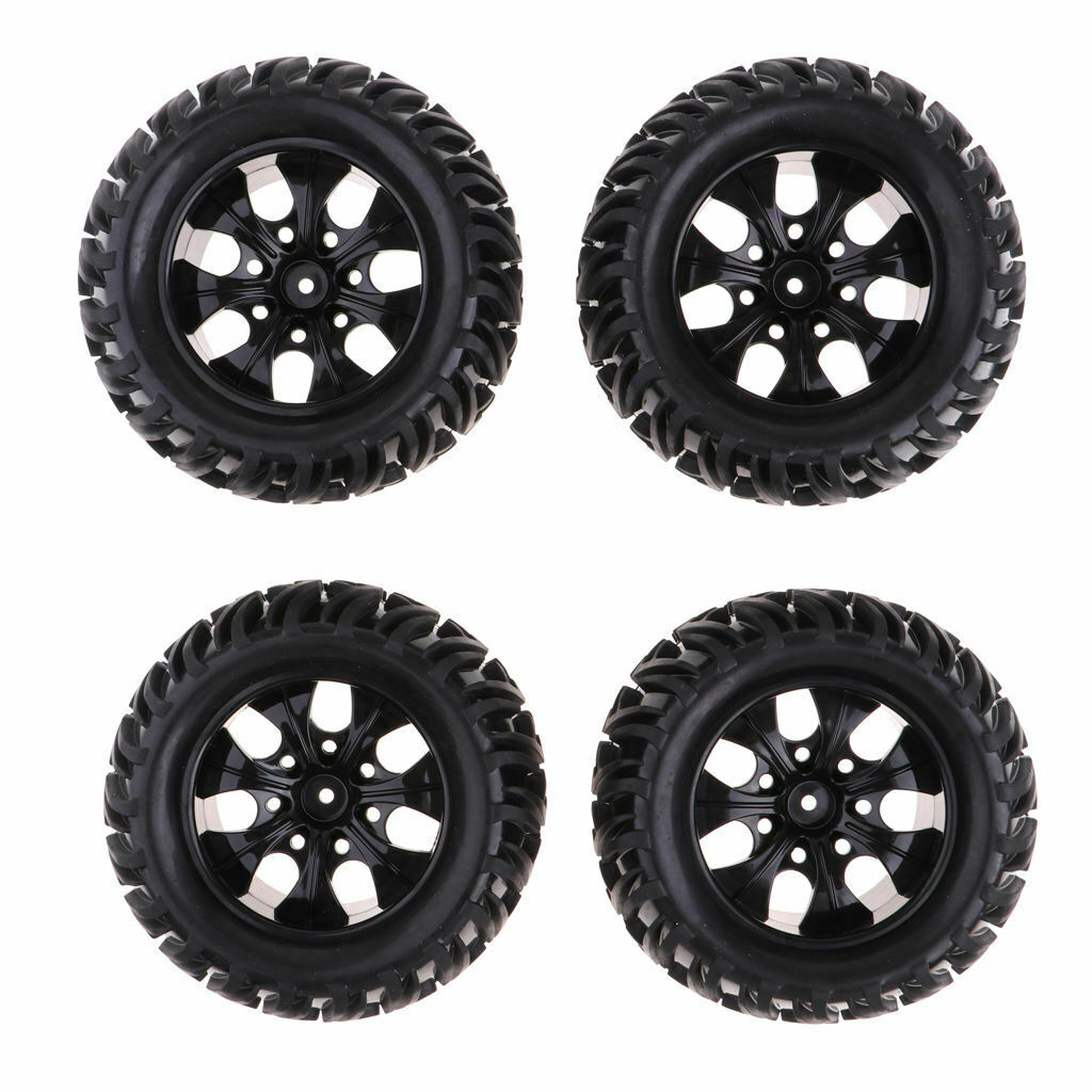 4Pcs Rubber Tires (125mm OD/70mm W) with Wheels Set for 1/10 RC Truck