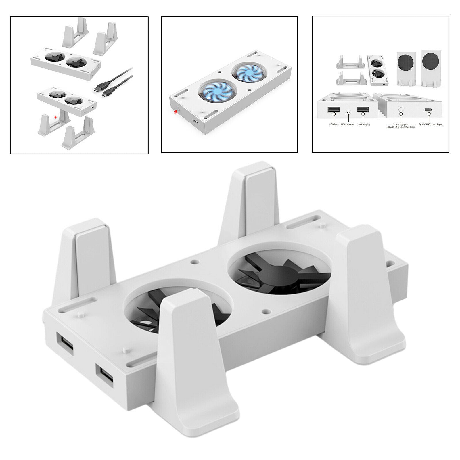Vertical Stand for Xbox Series S Console 2 Cooling Fans Adjustable Cooler