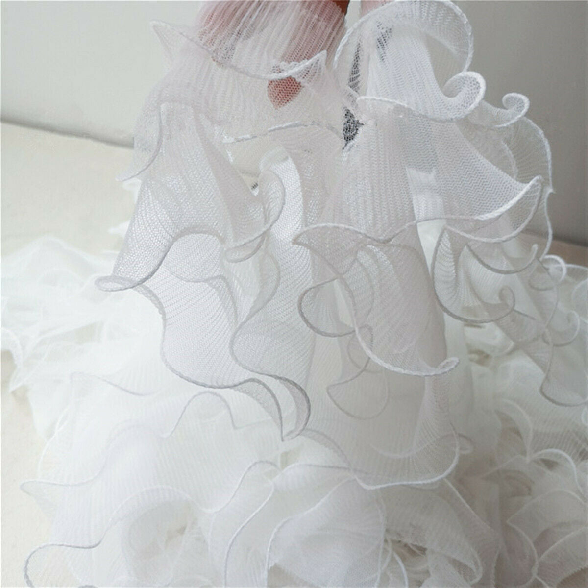 50cm White Ruffle Lace Trim 3 Layer Pleated Ribbon DIY Sewing Craft 4.72'' Width
