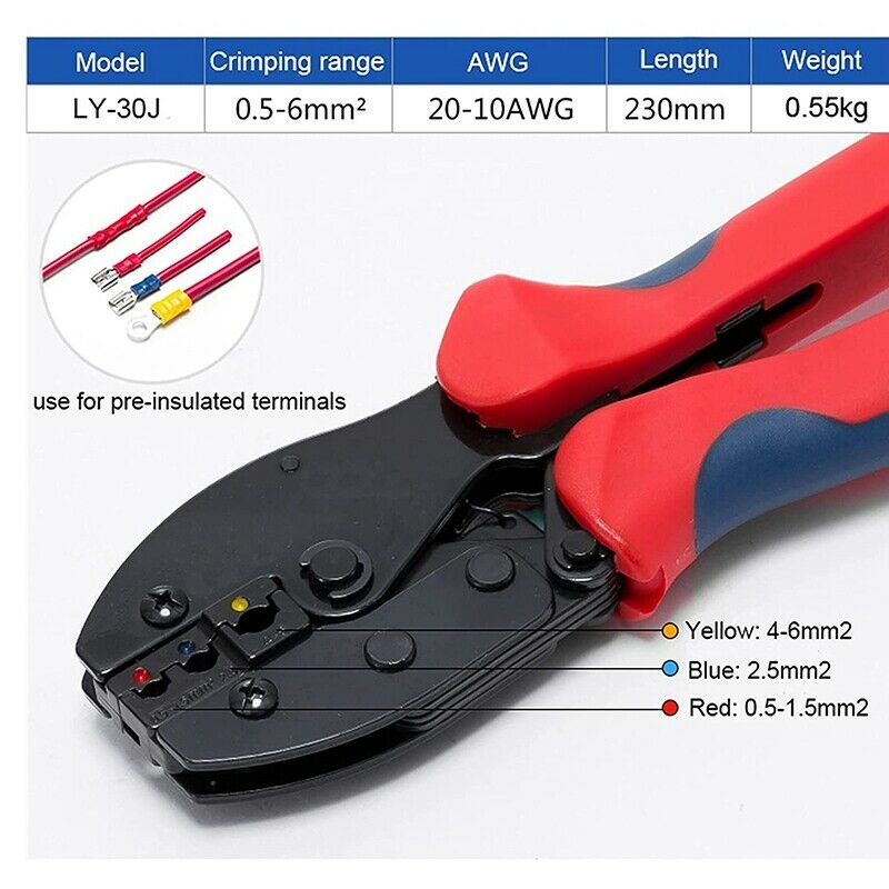 LY-30J Crimping Tools Pliers for 22-10 AWG 0.5-6.0mm2 of Insulated Car Auto TeR4
