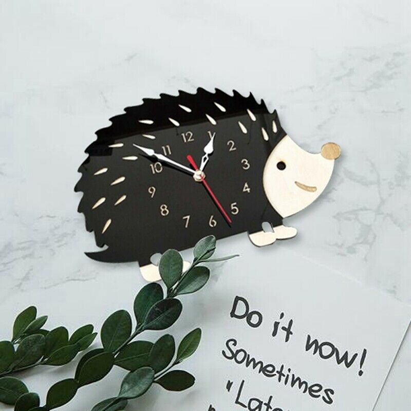 Hedgehog Wall Clock Wooden Animal Clocks Living Room Bedroom Office Decor WatcA3