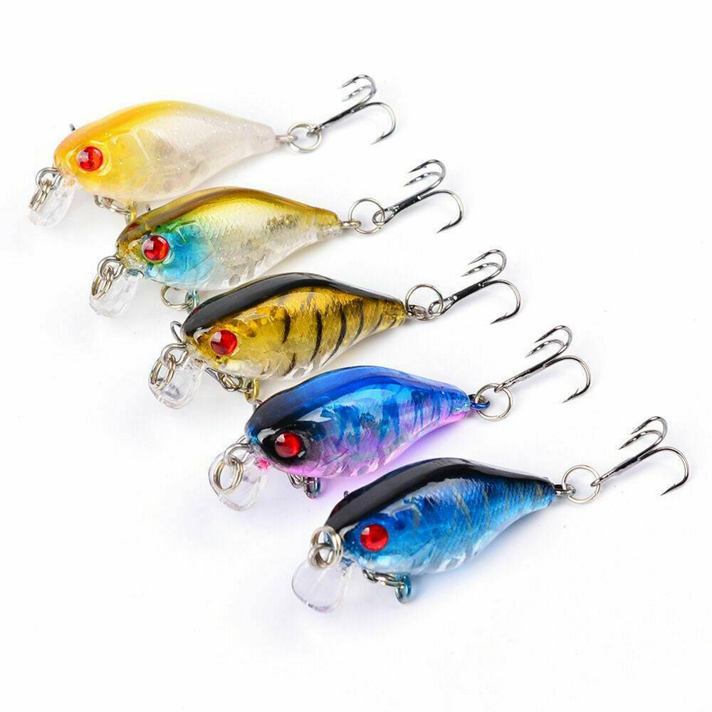 5x/set Fishing Lures Crankbaits Treble Hooks Randomly Baits Tackle Bass Minnow