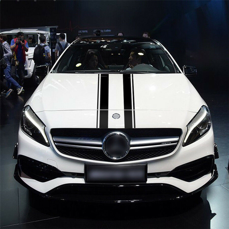 1 Set Double Line Stripes Car Front Hood Black Simple 150cm Vinyl DIY Modified