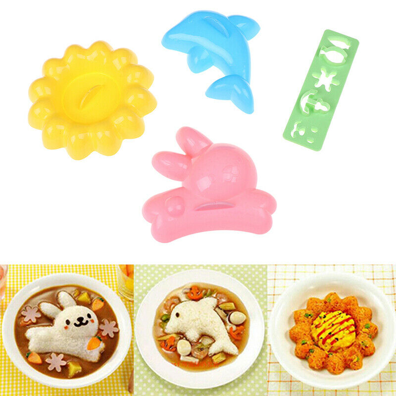 4Pcs/set CurryRice Mold DIY Kids Bento Tool Rabbit Dolphin Sushi Maker OnigiBDA