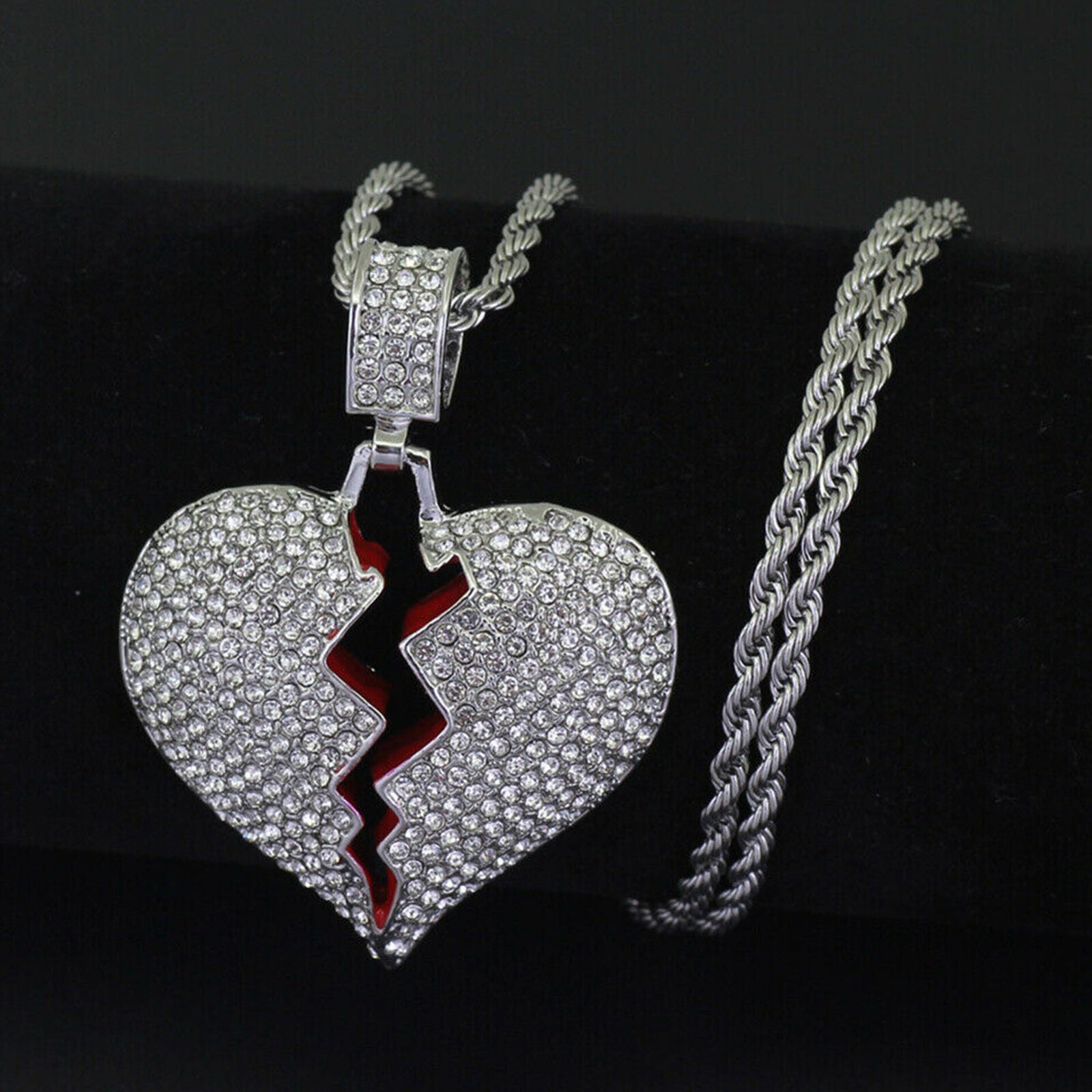 Hip Top 3mm 24"Broken Heart Pendant Stainless Steel Rope Chain Necklace