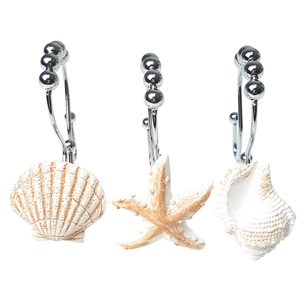Shell Shower Curtain Hooks Curtain Rings Home Garden Bathroom Decor (Set 12)
