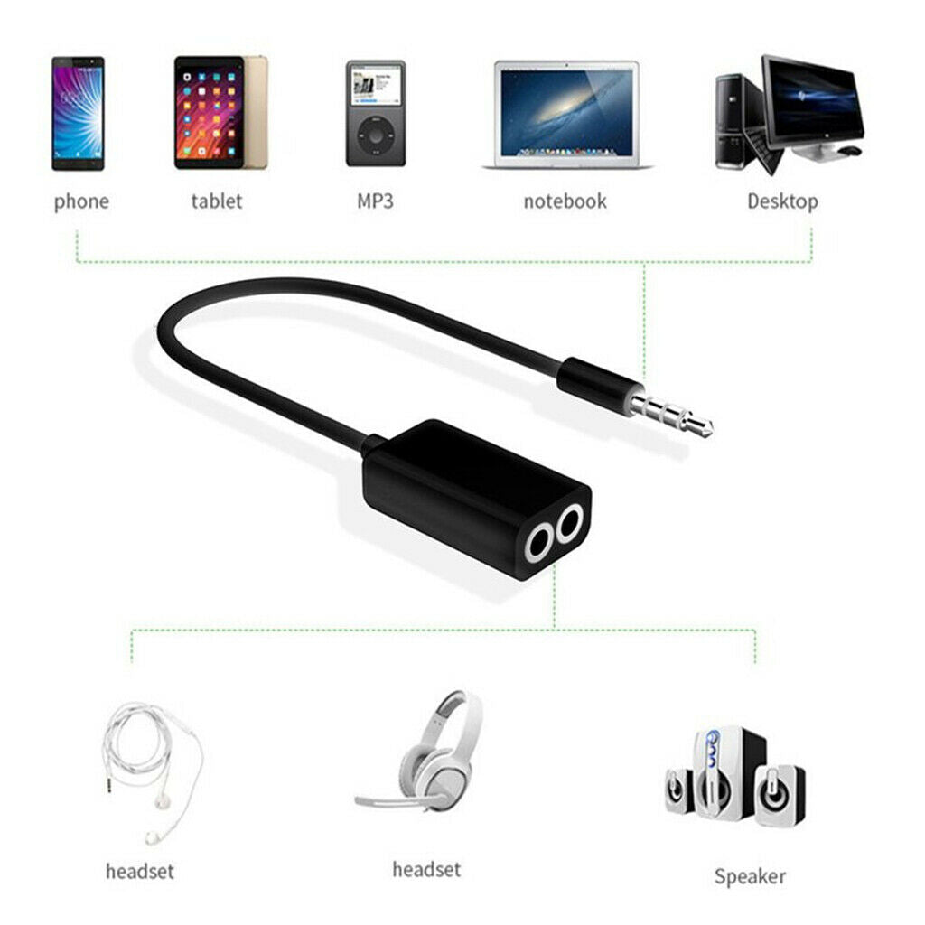 3.5mm Mini Audio Stereo Splitter Cable 1 Male to 2 Female Black