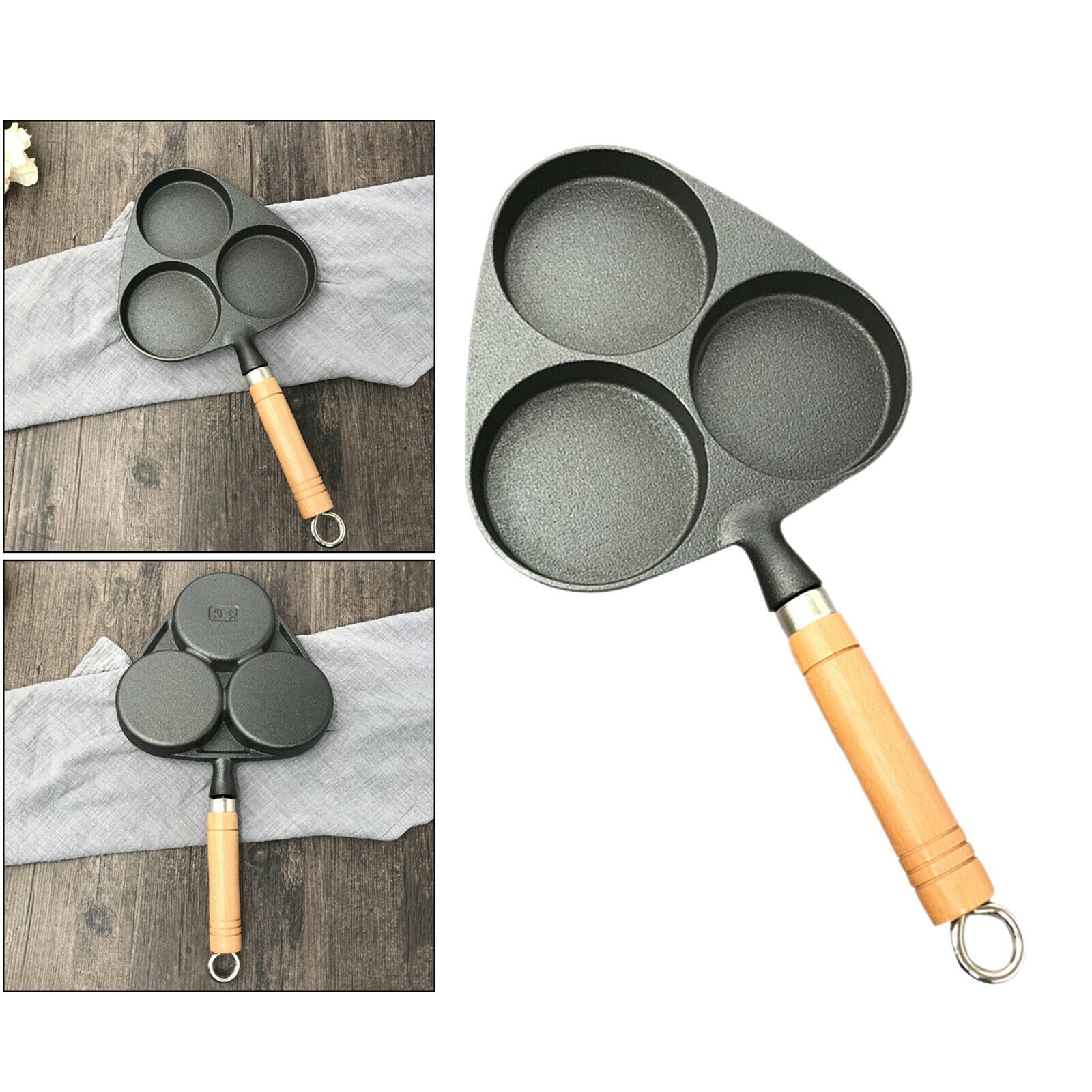 Kitchen 3 Holes Egg Frying Pan Omelet Cooking Pot Gas Stove Fry Cookware