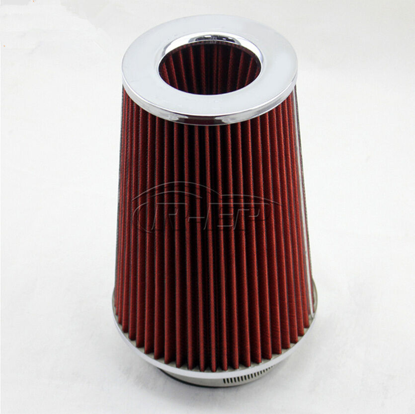 Universal Aluminum 3" Inlet Car Long Cold Air Intake Filter Cone Filter Red