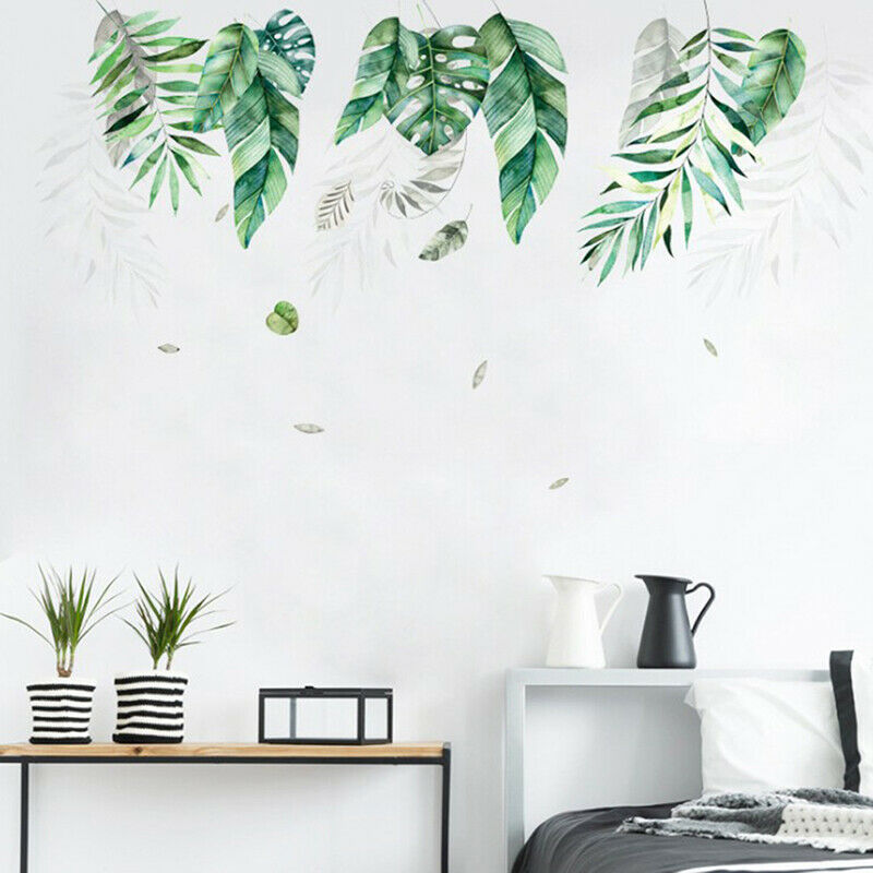 Tropical Vegetation Large Green Leaf Wall Stickers Sofa Background DecoratioBDA