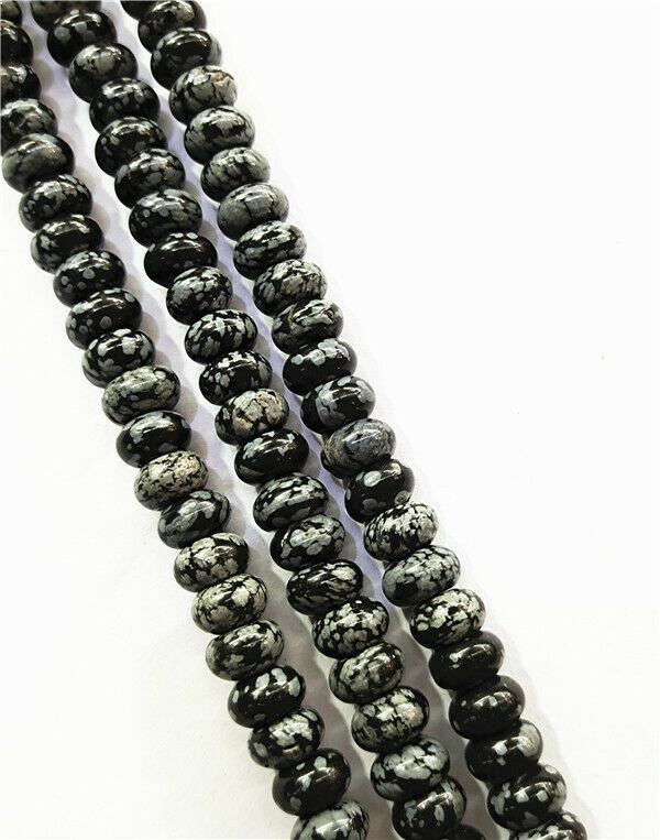 1Strand 10x6mm Natural Snowflake Obsidian Abacus Spacer Loose Beads 15.5" HH7836