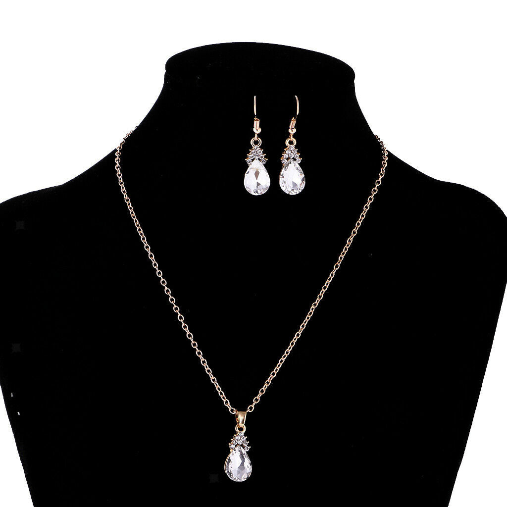 Luxury Crystal Necklace Earrings Wedding Bridal Fancy Jewelry Set White