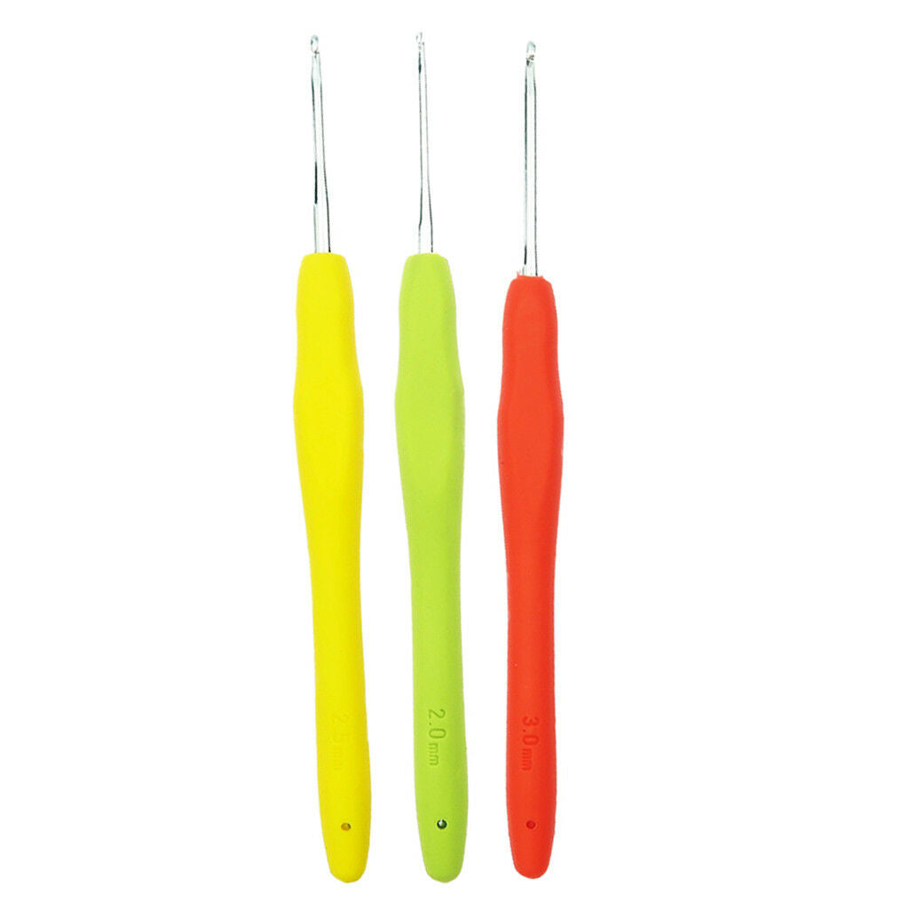 3Pcs Aluminum Crochet Hook With Soft Grip Knitting Needles 2.0mm 2.5mm 3.0mm