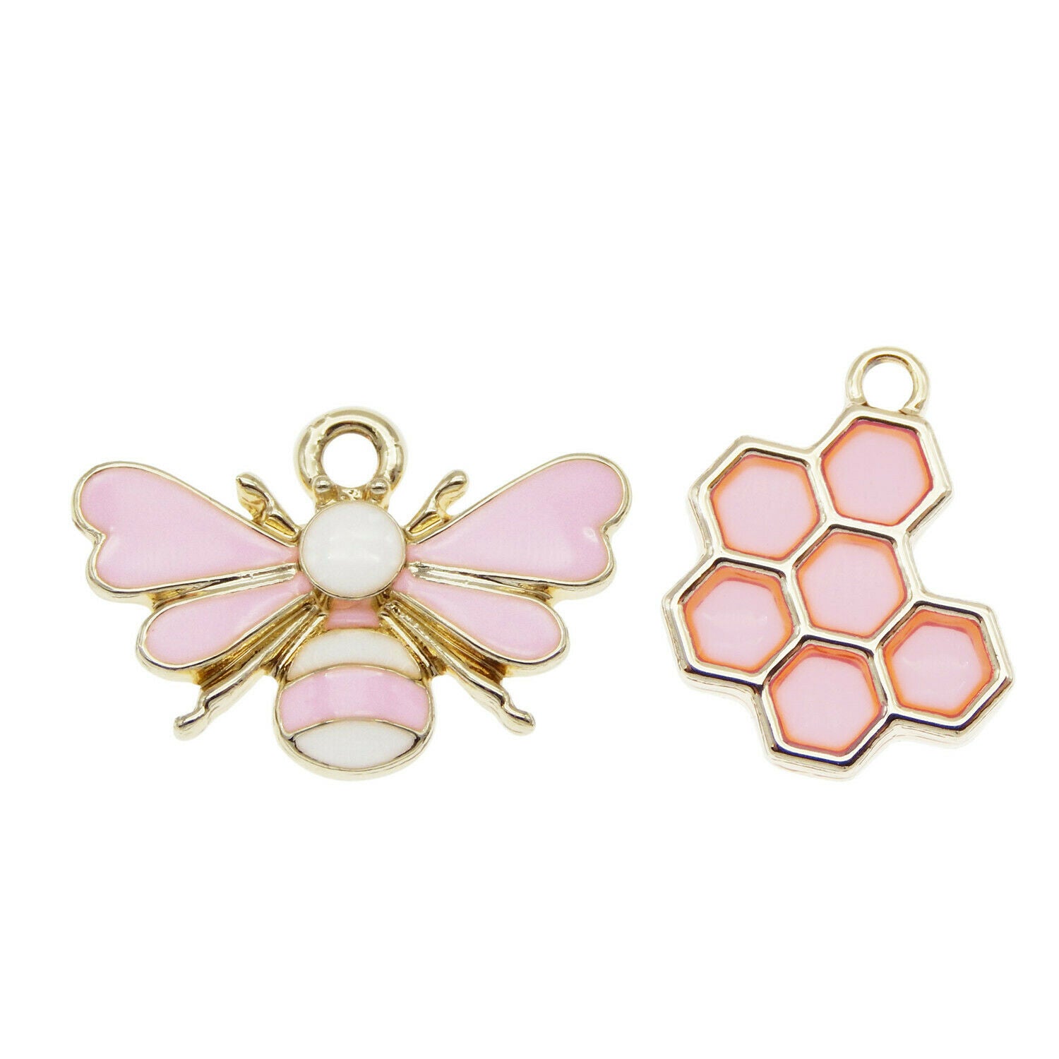 12 pcs Mixed Pink Honeycomb Bracelet Charm Bee Enamel Pendant Jewelry Crafting