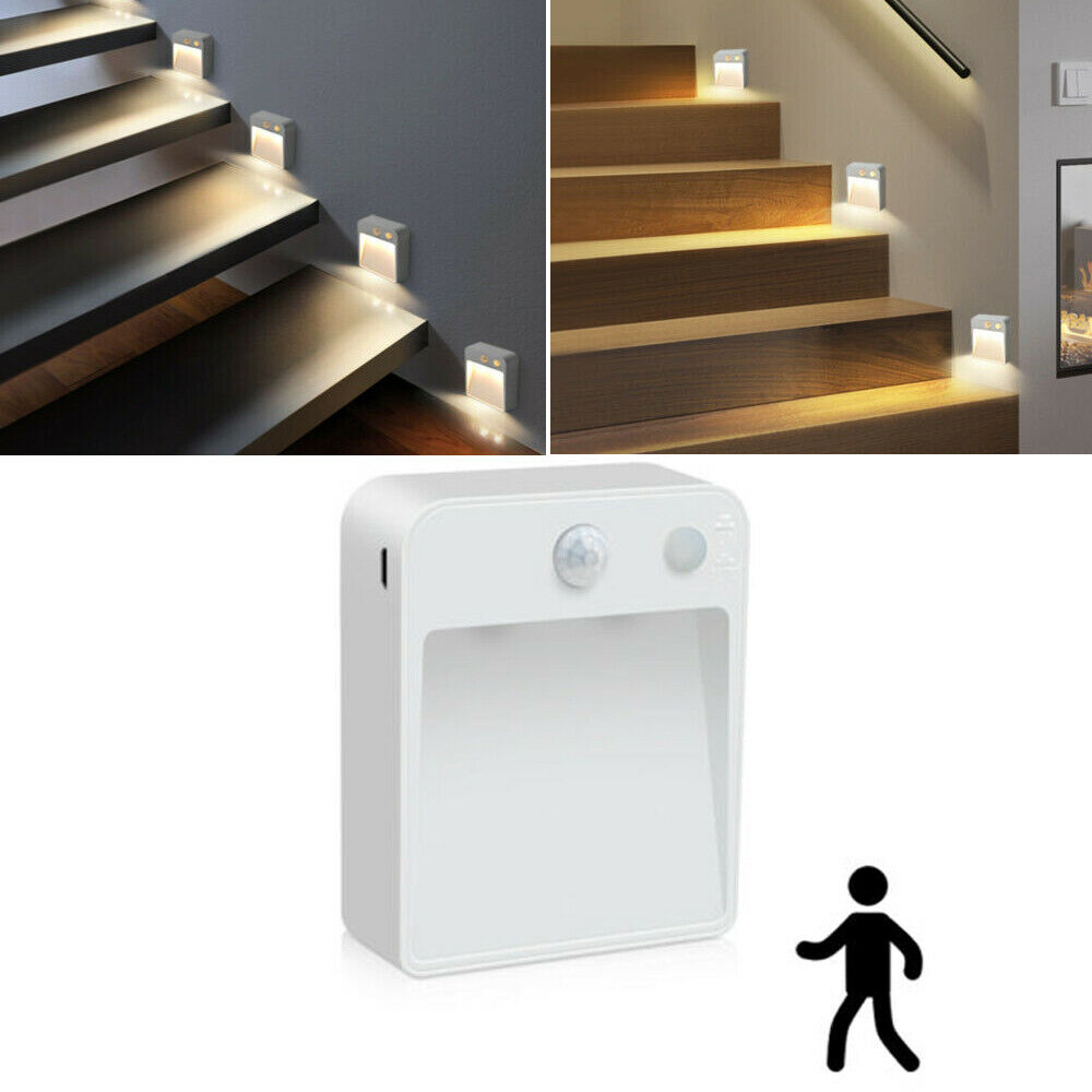 LED Wireless Step Stair Night Light PIR Motion Sensor Wardrobe Wall Warm Light