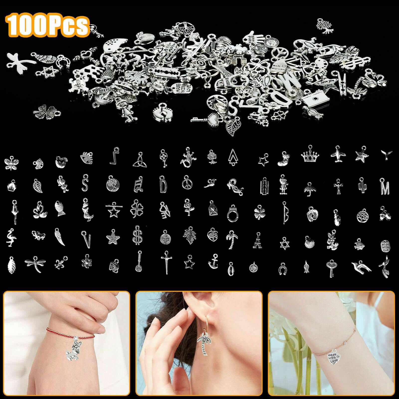 100x Mixed Charms Jewelry Making Pendant Clasp Bracelets Necklace DIY Craft Tool