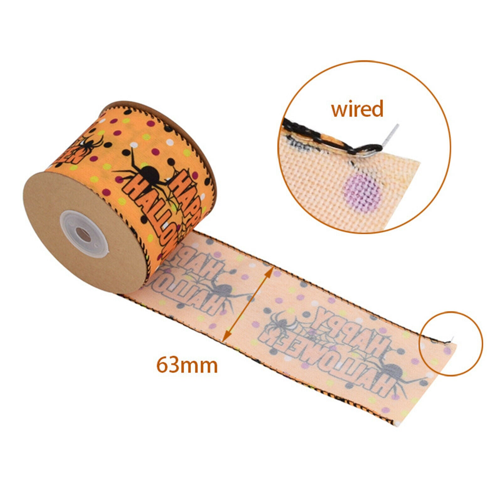 Halloween Ribbon Pumpkin Satin Wired Ribbon for Gift Wrapping DIY Party