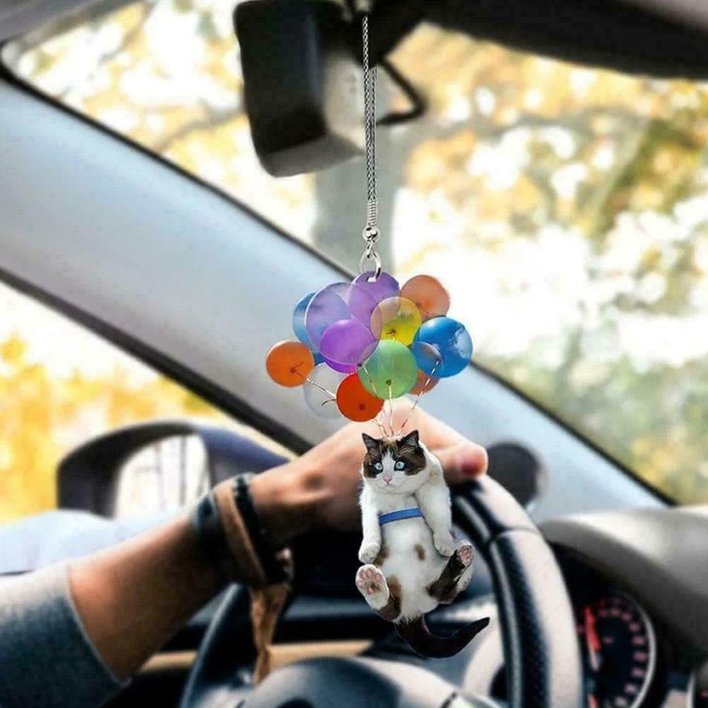 Cute Cat Car Hanging Ornament with Colorful Balloon Ornament Best Decora D5V4