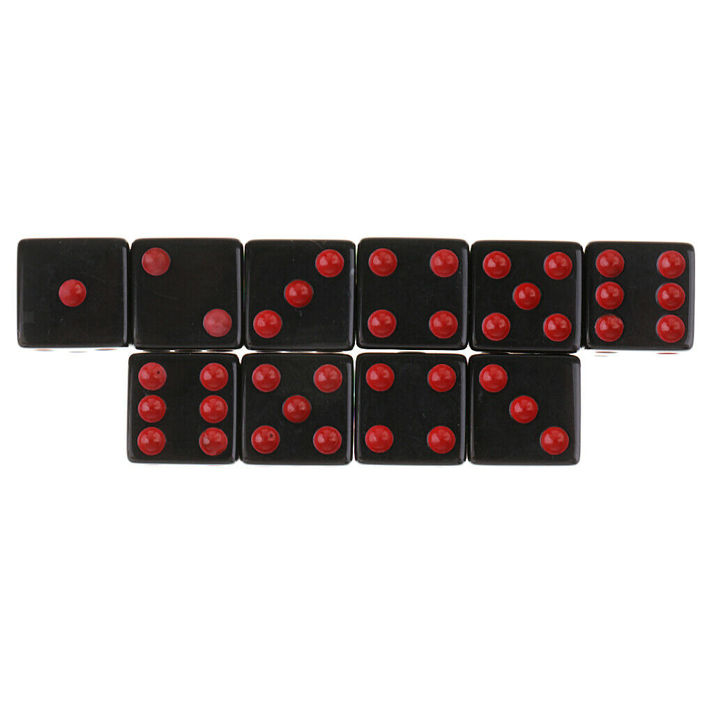 10Pcs Acrylic Dice D6 Red Dotted for  D&D Game Player