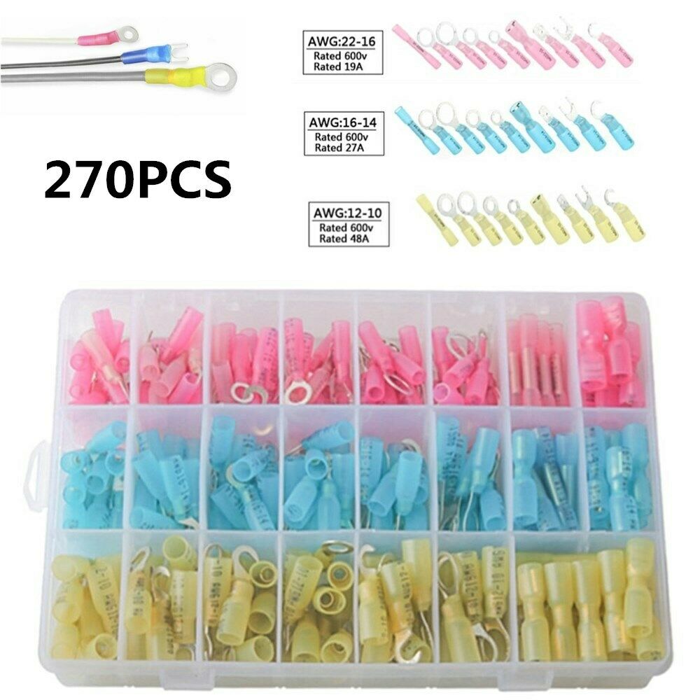 270PCS Heat Shrink Wire Connectors Assortment Crimp Terminal Marine Case Kit Set