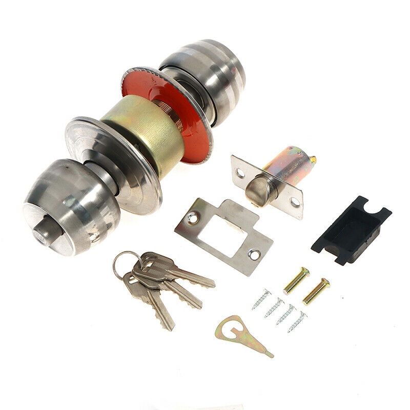Stainless Steel Round Door Knobs Handle Internal Door Lock with Key for BathBDA